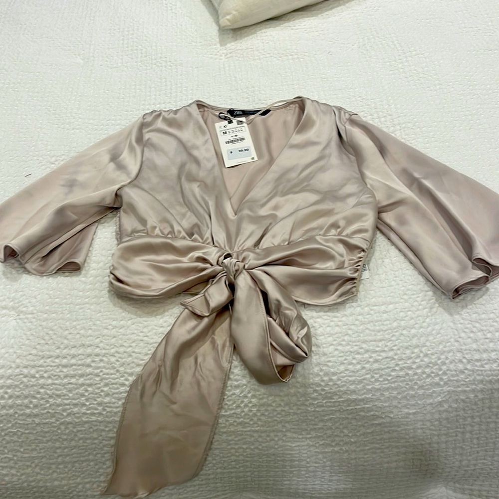 Zara- Taupe silk blouse - zip up side